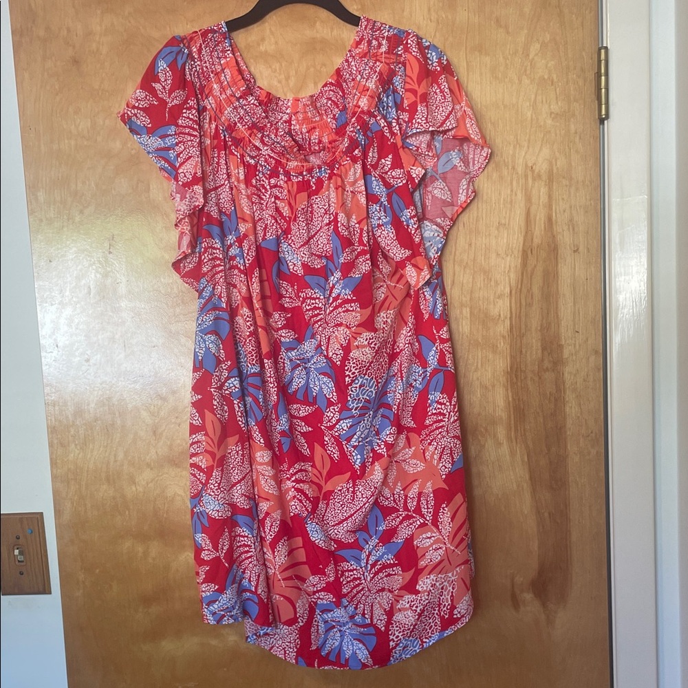 NWT Red Carter Tropical Print Mini Dress / Swim Cover Up. Size Large